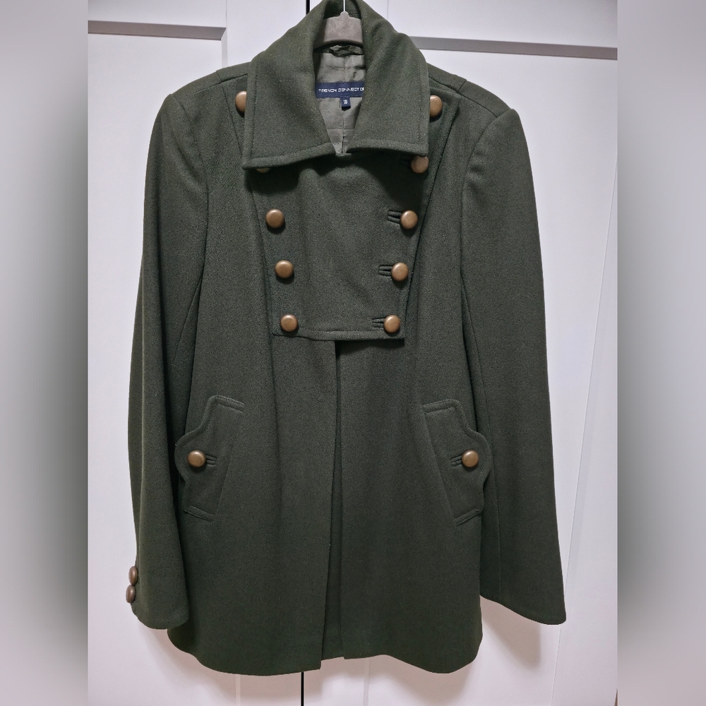 French Connection Women's Olive Wool Coat